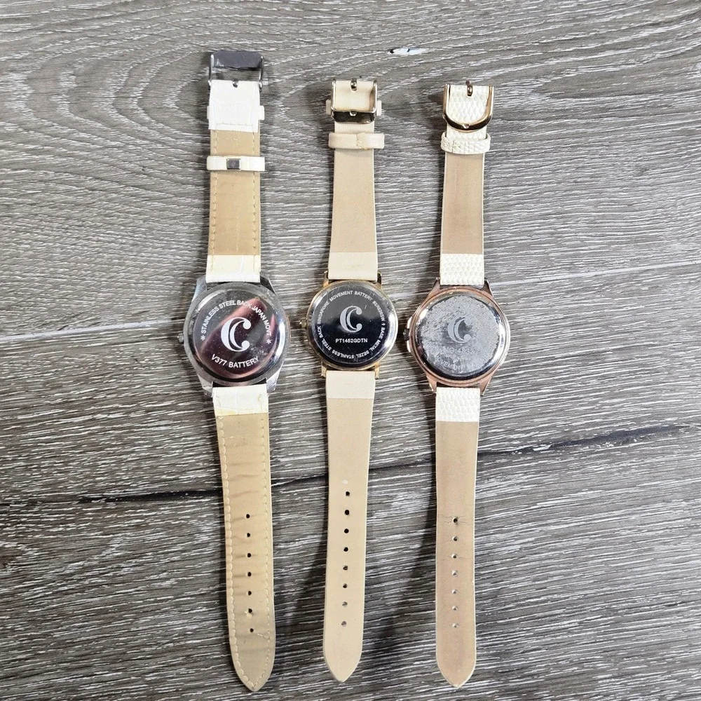 Charming Charlie Women's Quartz Watch Lot of 3 White & Cream Leather Strap